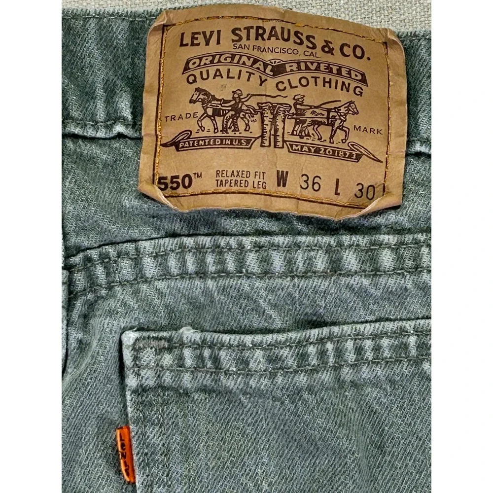 Vintage Levi's 550 Men's 36 Orange Tab 90s Jeans Green Denim Relaxed Taper Baggy